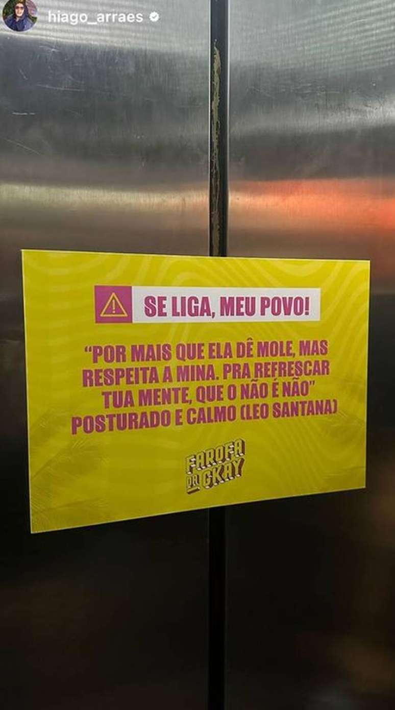 P&ocirc;ster de conscientiza&ccedil;&atilde;o contra ass&eacute;dio sexual na Farofa da Gkay