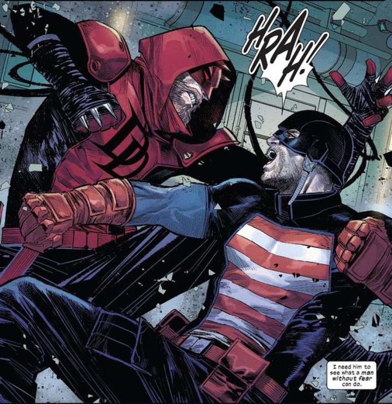 O Agente Americano é o próprio medo em pessoa lutando contra o Demolidor, o Homem Sem Medo (Imagem: Reprodução/Marvel Comics)