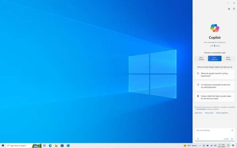 Windows 10 recebeu a IA do Copilot e pode ter atualizações adicionais de segurança em plano pago (Imagem: Reprodução/Microsoft)