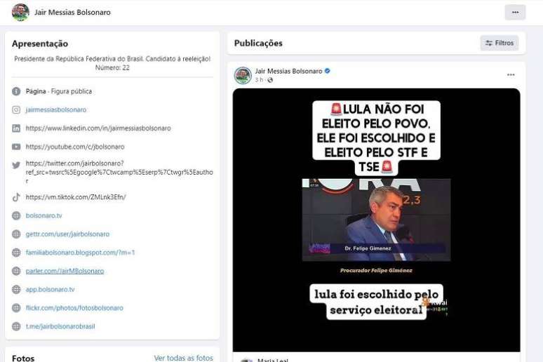 Bolsonaro publica vídeo com fake news sobre eleições e depois apaga 