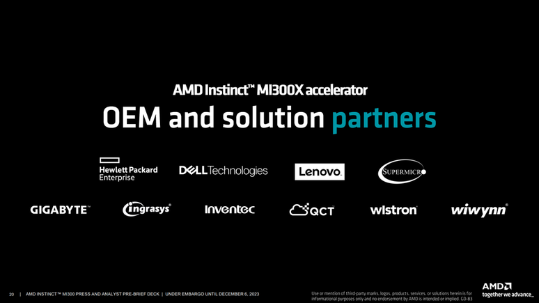 Empresas como Dell, HP Enterprise, Lenovo e Supermicro oferecerão servidores equipados com a família Instinct MI300 (Imagem: Divulgação/AMD)