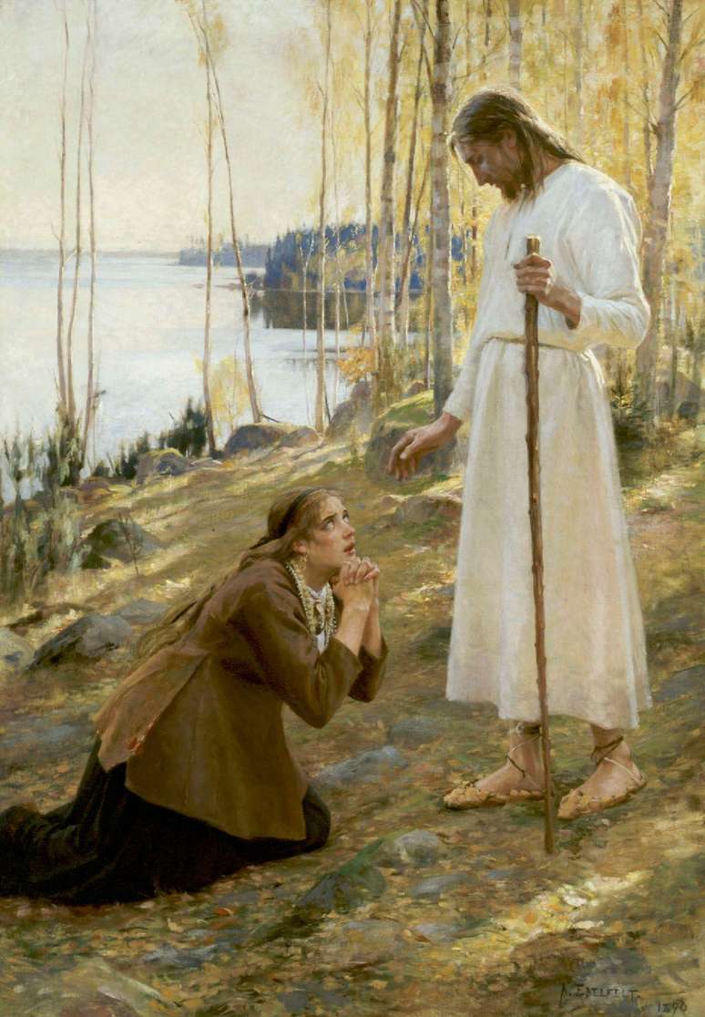 Jesus e Maria Madalena, em representa&ccedil;&atilde;o de 1890, de Albert Edelfelt