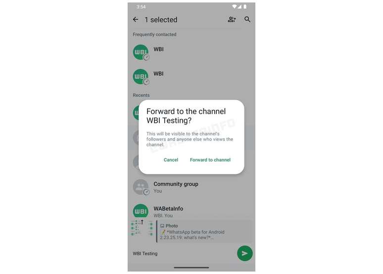 WhatsApp prepara função para encaminhar mensagens para os canais (Imagem: Reprodução/WABetaInfo)