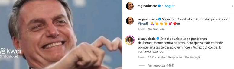 Elisa Lucinda rebate postagem de Regina Duarte