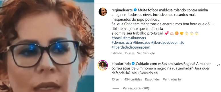 Elisa Lucinda rebate postagem de Regina Duarte