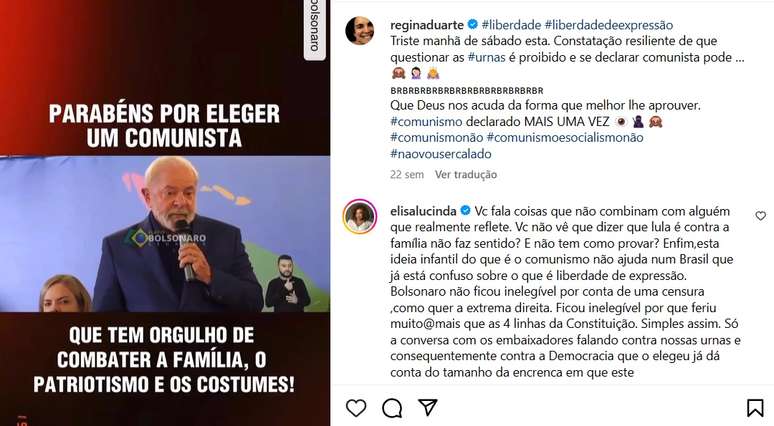 Elisa Lucinda rebate postagem de Regina Duarte