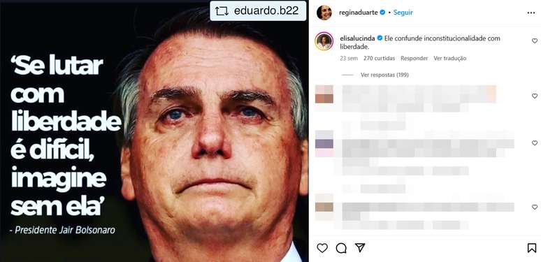 Elisa Lucinda rebate postagem de Regina Duarte