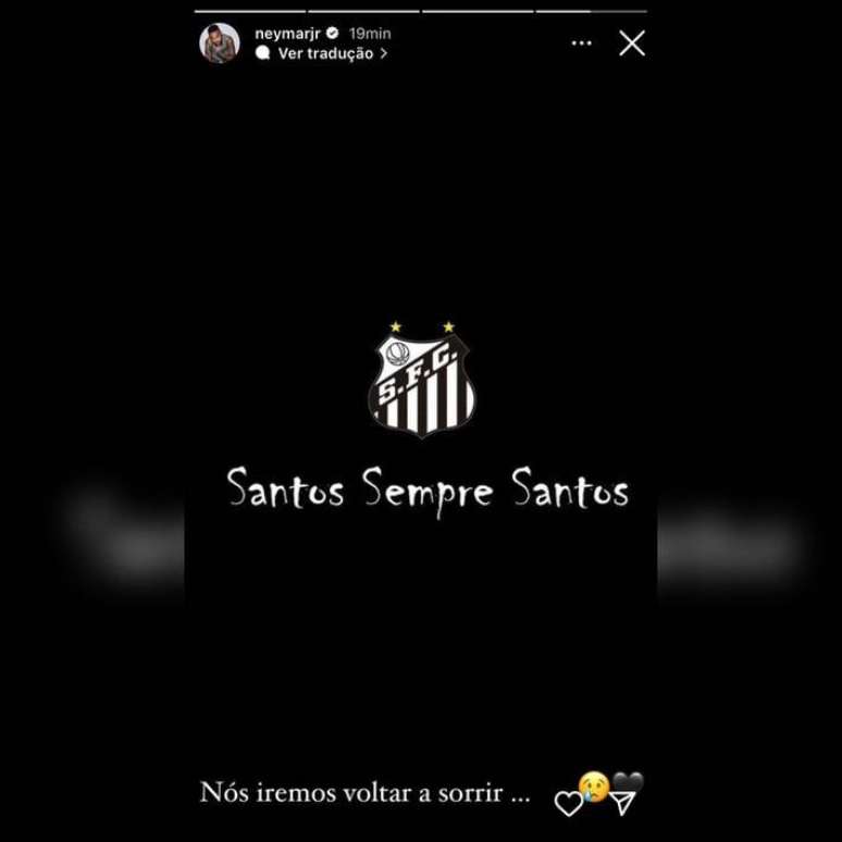 Neymar lamenta o rebaixamento do Santos.