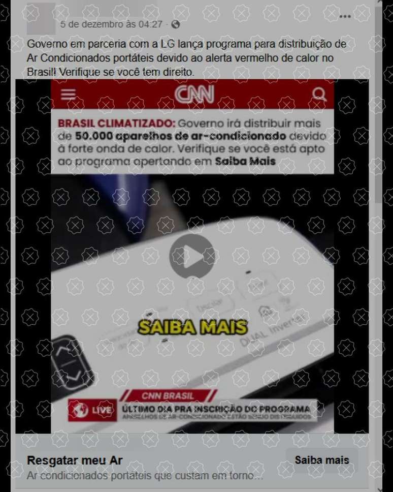 Post compartilha link de site que imita identidade visual da CNN Brasil para aplicar golpe