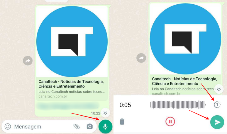 Just like photos and videos, it is possible to send temporary audio clips on WhatsApp for Android and iOS (Image: Screenshot/Fabrício Calixto/Canaltech)