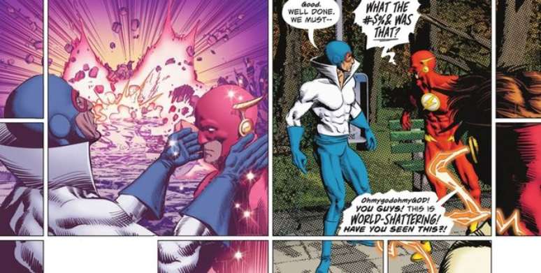 Max Mercury e Flash vêem uma explosão em uma dimensão no mesmo momento em que Impulso usa seus poderes (Imagem: Reprodução/DC Comics)