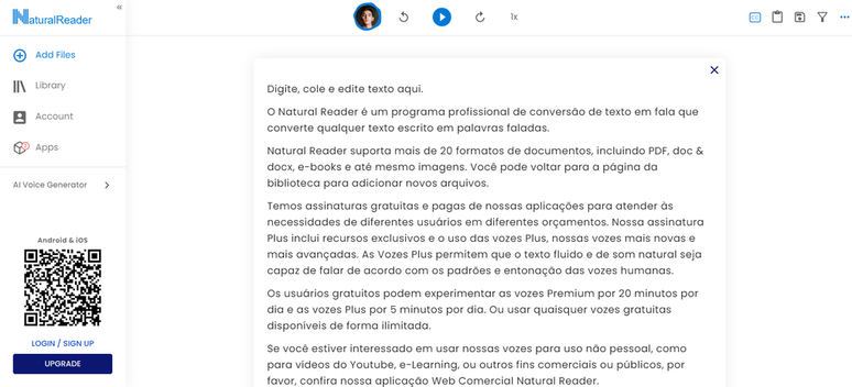 Você pode criar voz gratuitamente com a IA do NaturalReader, que conta com planos diferenciados (Imagem: Captura de tela/Fabrício Calixto/Canaltech)