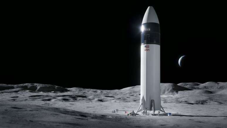 O desenvolvimento do HLS, da SpaceX, segue atrasado e pode adiar o retorno à Lua (Imagem: Reprodução/SpaceX)