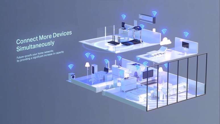 Prefira posicionar roteadores em posições mais elevadas e centrais, para maximizar área de cobertura em toda a casa. (Imagem: TP-Link/Divulgação)