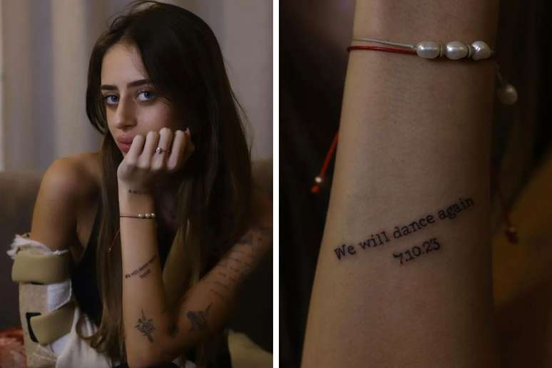 Influenciadora operada por veterinário faz tatuagem com ‘recado’ para o Hamas