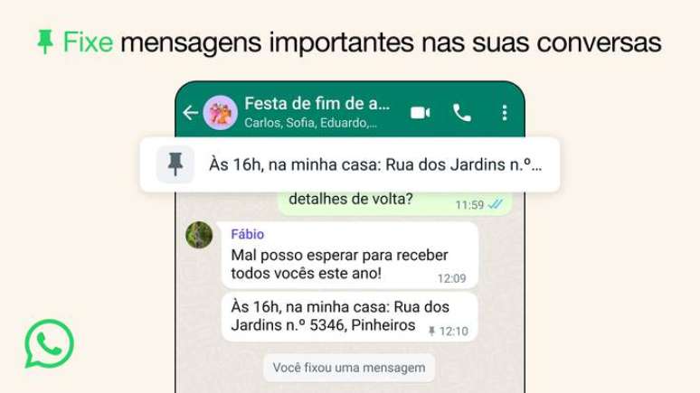 WhatsApp vai permitir que uma mensagem seja fixada por até 30 dias