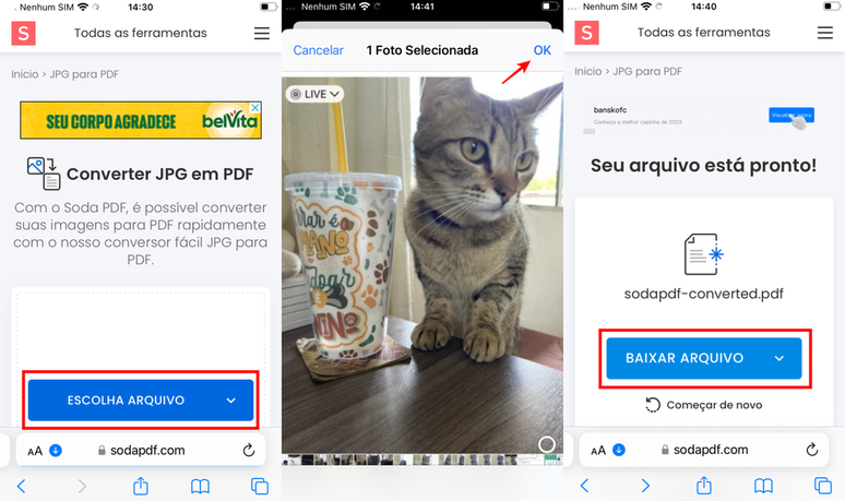 Quem quiser, pode acessar o site Soda PDF para transformar foto em PDF no iPhone (Imagem: Captura de tela/Fabrício Calixto/Canaltech)