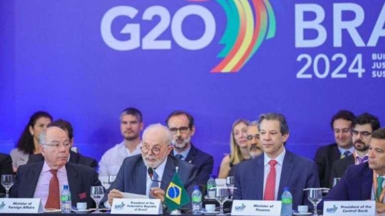 O presidente Luiz Inácio Lula da Silva em reunião do G20 no Palácio do Itamaraty