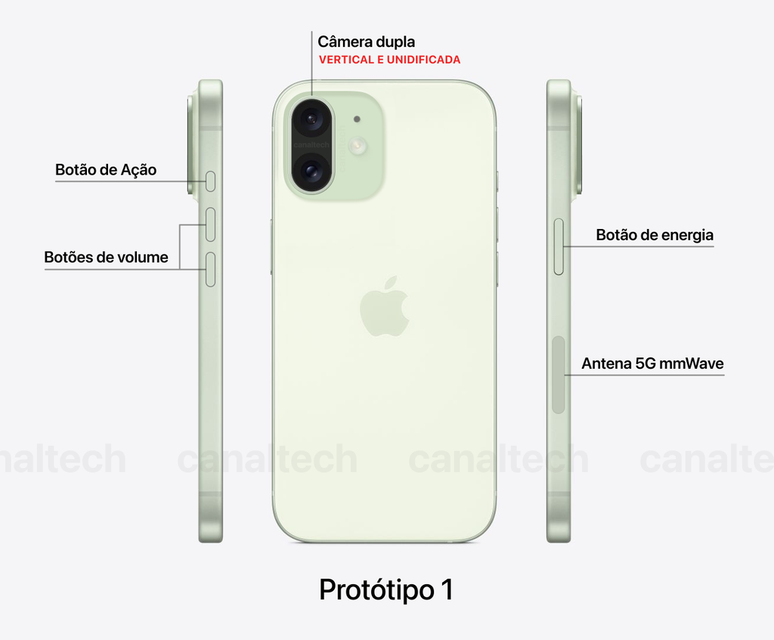 Uno de los prototipos en desarrollo del iPhone 16 destaca por su cámara vertical unificada que hace referencia al iPhone X (Imagen: Victor Carvalho/Canaltech)