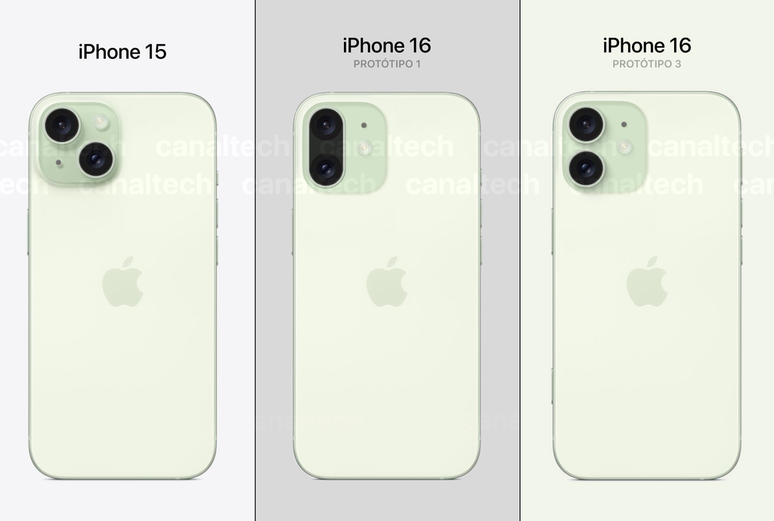 El iPhone 16 conservará el cuerpo trasero mate y las esquinas redondeadas del iPhone 15, pero con cámaras alineadas verticalmente (Imagen: Victor Carvalho/Canaltech)