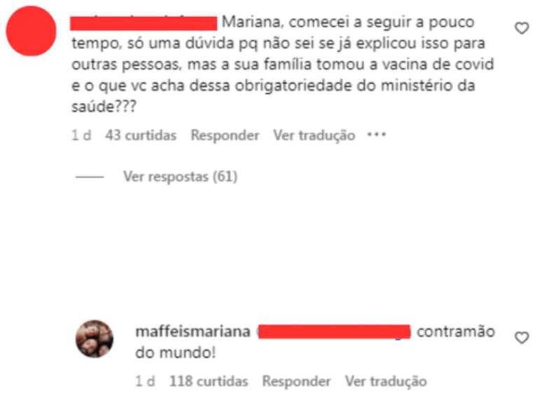 Filha de Ana Maria Braga critica obrigatoriedade da vacina de covid-19