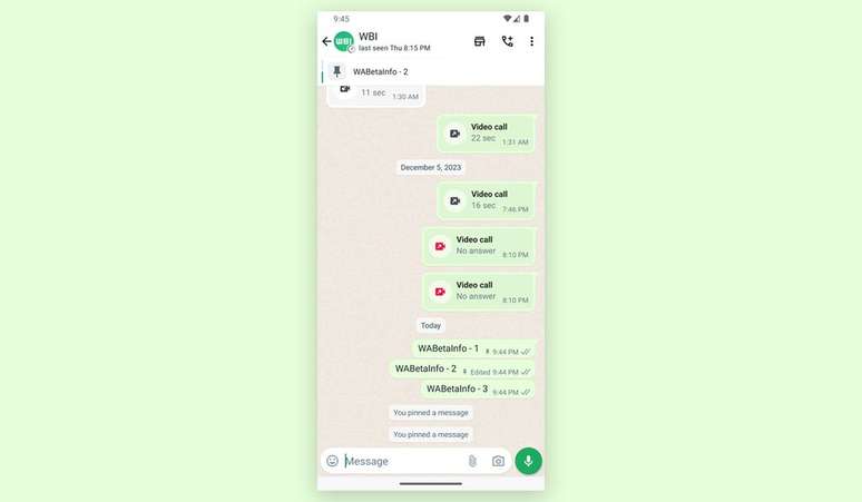 WhatsApp prepara opção para fixaar mais de uma mensagem (Imagem: Reprodução/WABetaInfo)