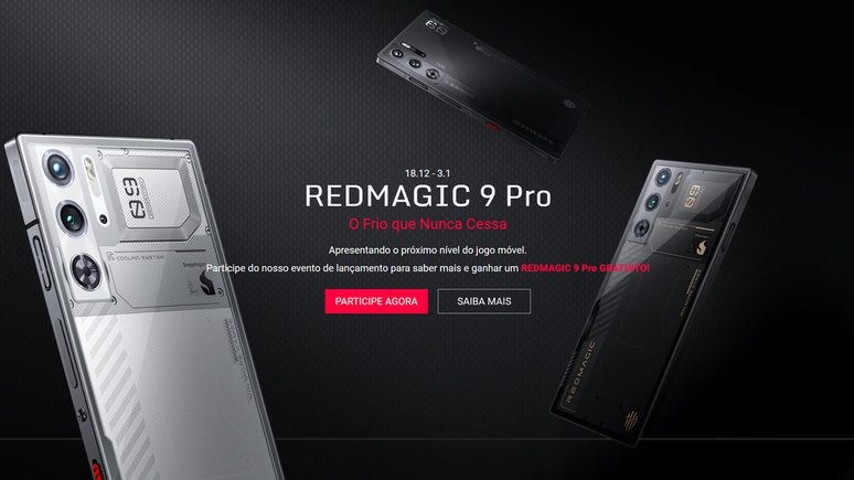 O Red Magic 9 Pro entra em pré-venda no Brasil em 27 de dezembro, junto ao restante do mundo, com disponibilidade prevista para 3 de janeiro (Imagem: Reprodução/Red Magic)