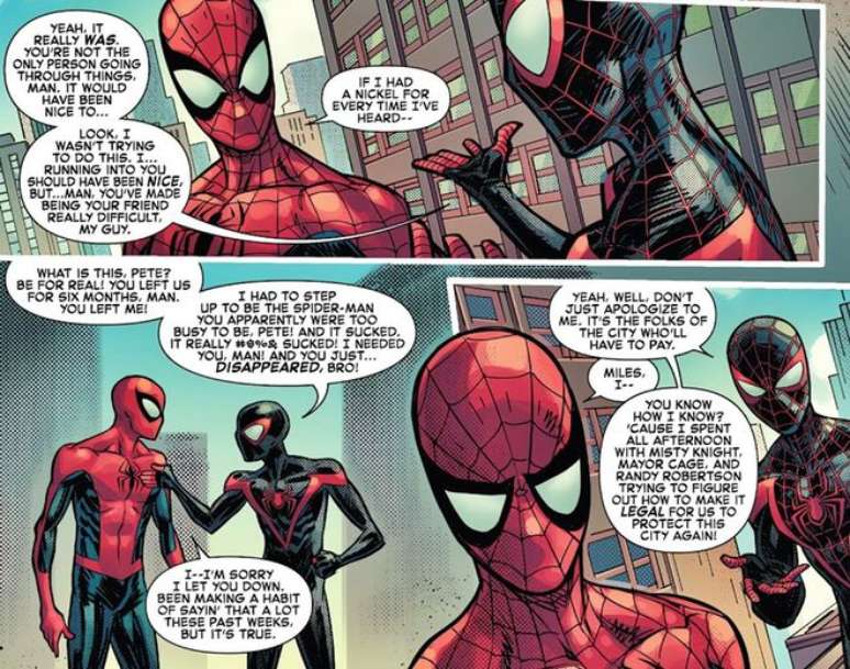 Miles explains to Peter how he's been an asshole lately (Image: Reproduction/Marvel Comics) Miles explains to Peter how he's been an asshole lately (Image: Reproduction/Marvel Comics)