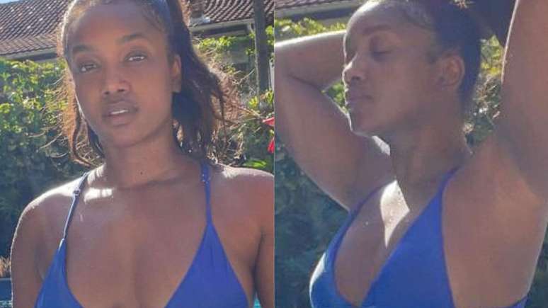 Iza impresses as she poses in a low-cut bikini on a sunny day by the pool: “Perfect”