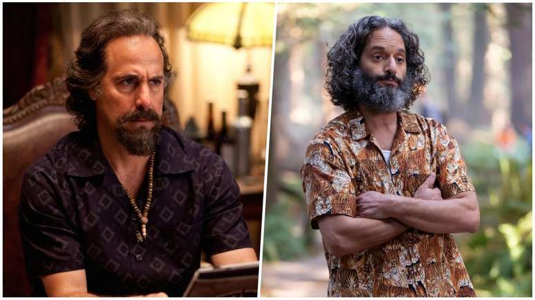  Stanley Tucci e Jason Mantzoukas, respectivamente, em Percy Jackson e o Mar de Monstros e Percy Jackson e os Olimpianos (Imagem: Divulgação/Fox e Disney+)