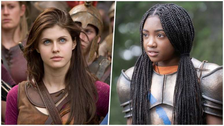 Alexandra Daddario e Leah Jeffries, respectivamente, em Percy Jackson e o Ladrão de Raios e Percy Jackson e os Olimpianos (Imagem: Divulgação/Fox e Disney+)