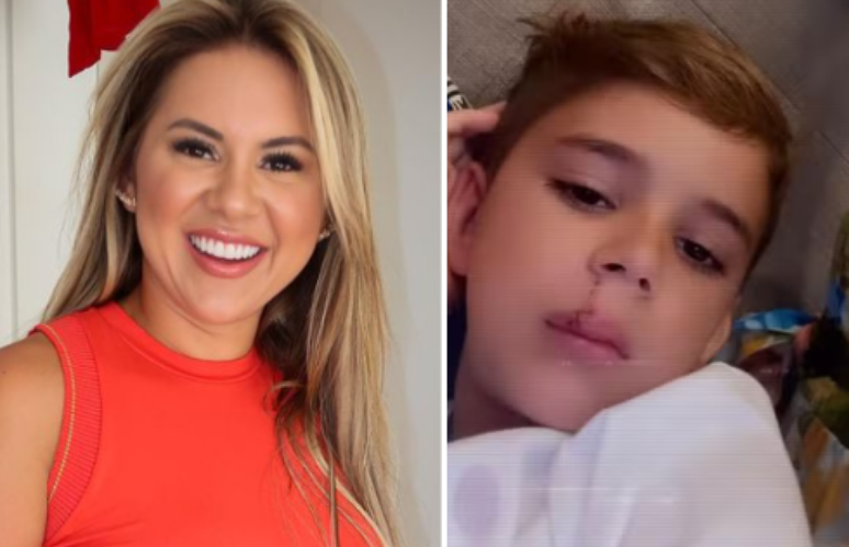 Natália Toscano, esposa do cantor sertanejo Zé Neto, e o filho, José, de 6 anos