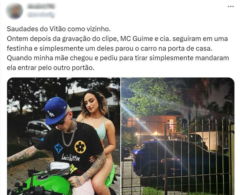 Postagem de vizinho de MC Guimê