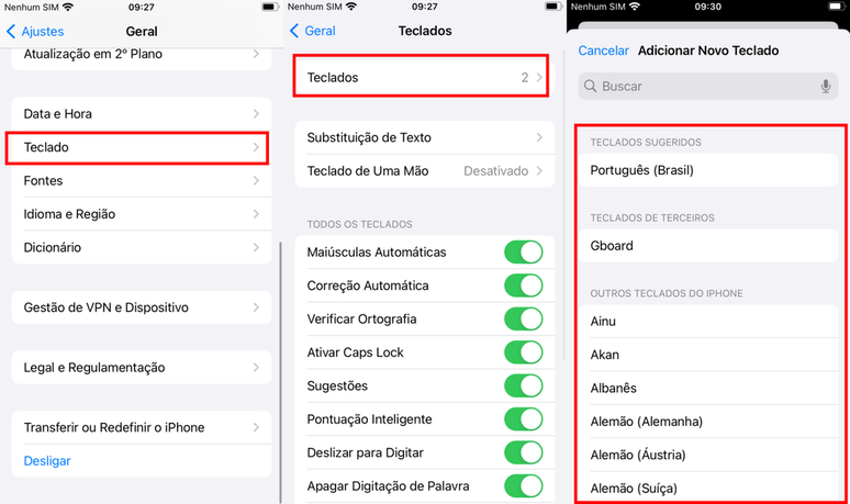 Você pode alterar o teclado do iPhone acessando o app Ajustes (Imagem: Captura de tela/Fabrício Calixto/Fabrício Calixto)