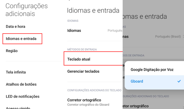 Basta navegar em alguns menus para mudar o teclado do seu celular Xiaomi (Imagem: Captura de tela/André Magalhães/Canaltech)