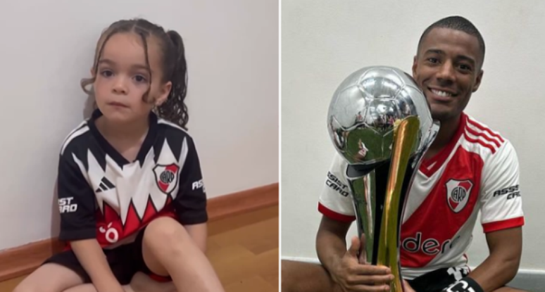 A pequena torcedora do River Plate, Julia, e o craque Nicolás de la Cruz 
