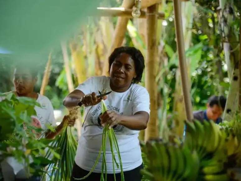 Imagem mostra agricultora quilombola do programa alimentar do governo federal.