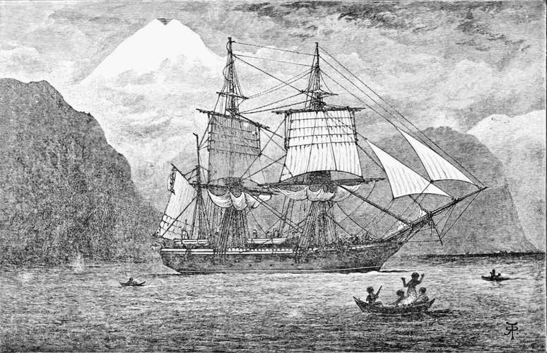 HMS Beagle no Estreito de Magalh&atilde;es, na Patag&ocirc;nia 
