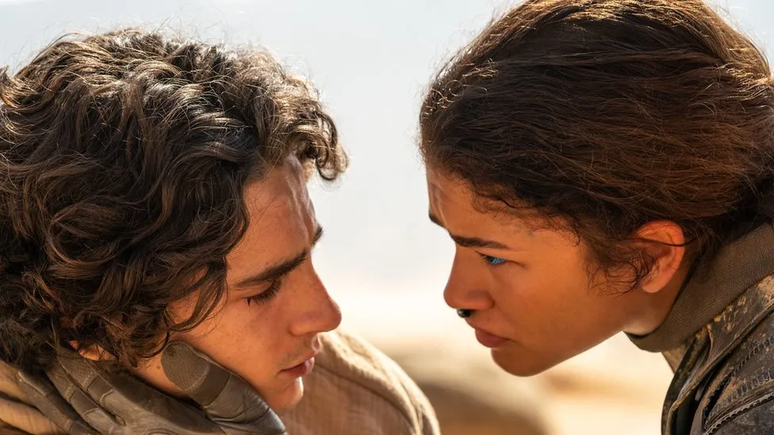 Timoth&eacute;e Chalamet e Zendaya em 'Duna: Parte 2'