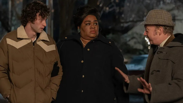 Dominic Sessa, Da'Vine Joy Randolph e Paul Giamatti em 'The Holdovers'