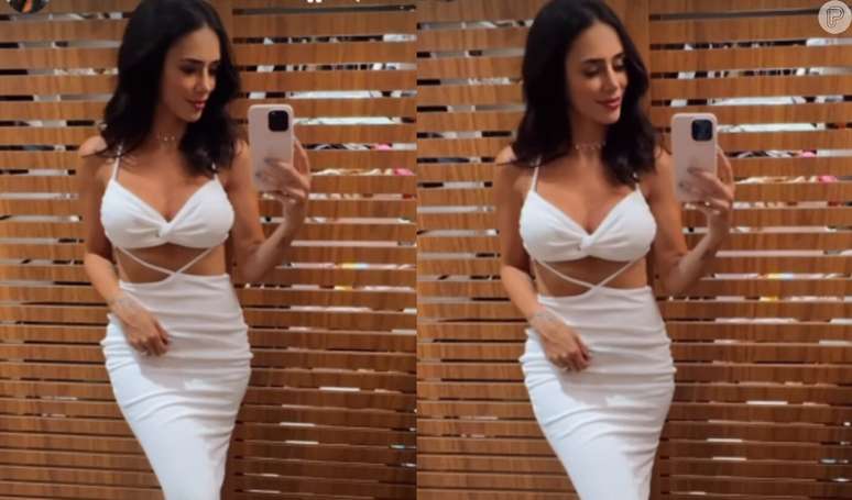 Without Neymar on New Year’s Eve, Bruna Biancardi combines a cut at the waist and neckline in a long look for New Year’s Eve.  Photos!