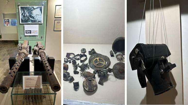 Metralhadora, peda&ccedil;os de destro&ccedil;os e c&acirc;mera: alguns dos artefatos recuperados no museu rec&eacute;m-inaugurado