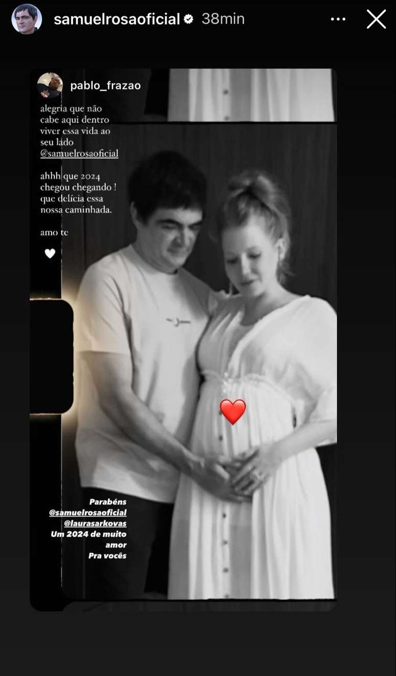 Anúncio da gravidez da esposa do Samuel Rosa - Reprodução/Instagram