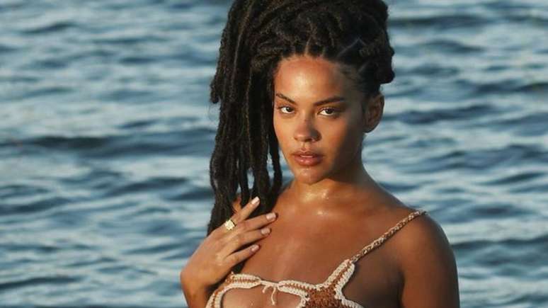 Bella Campos causes a stir when she poses in a skimpy bikini in racy photos