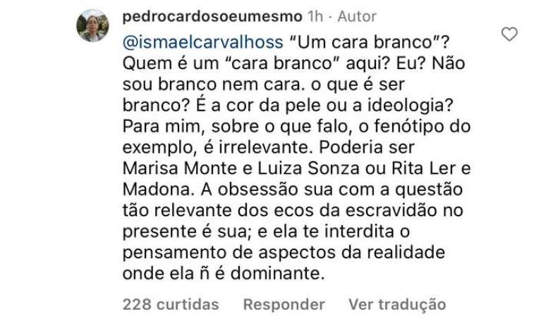 Pedro Cardoso rebateu o comentário de seu seguidor