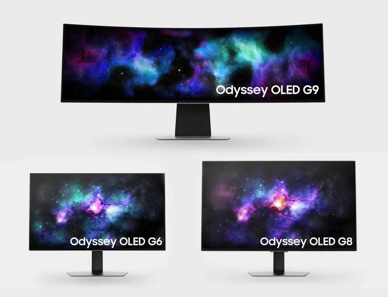 Todos os novos Odyssey OLED possuem compatibilidade VESA na traseira para serem instalados em braços articulados (Imagem: Divulgação/Samsung)