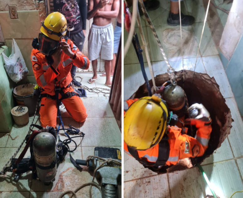 Corpo de Bombeiros de Minas Gerais utilizou equipamentos de seguran&ccedil;a para efetuar o resgate do corpo.