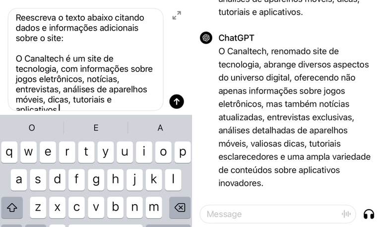 Dá para incrementar o seu texto reescrito pelo ChatGPT com dados e informações adicionais (Imagem: Captura de tela/Fabrício Calixto/Canaltech)