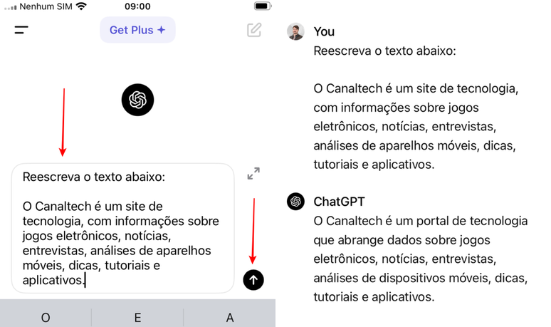 É possível pedir para o ChatGPT reescrever um texto (Imagem: Captura de tela/Fabrício Calixto/Canaltech)