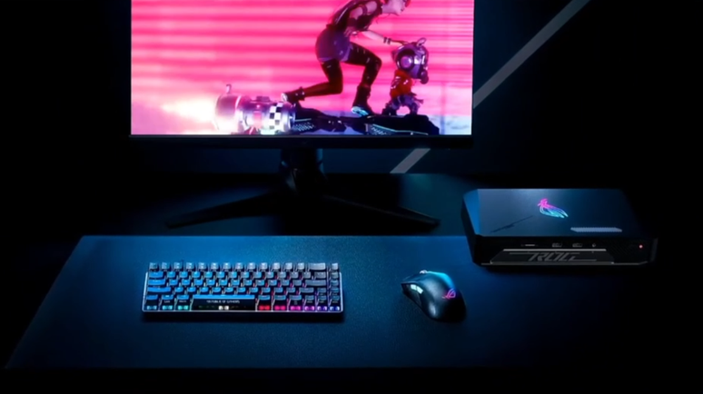 O ROG NUC mantém o formato dos produtos criados pela Intel, mas traz a essência bruta da ROG (Imagem: Divulgação/ASUS ROG)